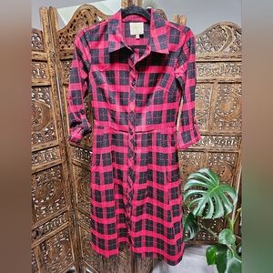Red and black buffalo plaid flannel midi dress. Size small.